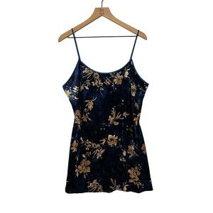 Vintage 90s Secret Treasures Women's Blue Velvet Floral Nightgown Babydoll Large